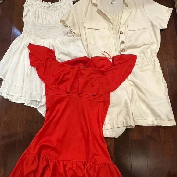 Urban Outfitters Dress/Romper Bundle Red Dress and White Romper Set - Picture 1 of 6